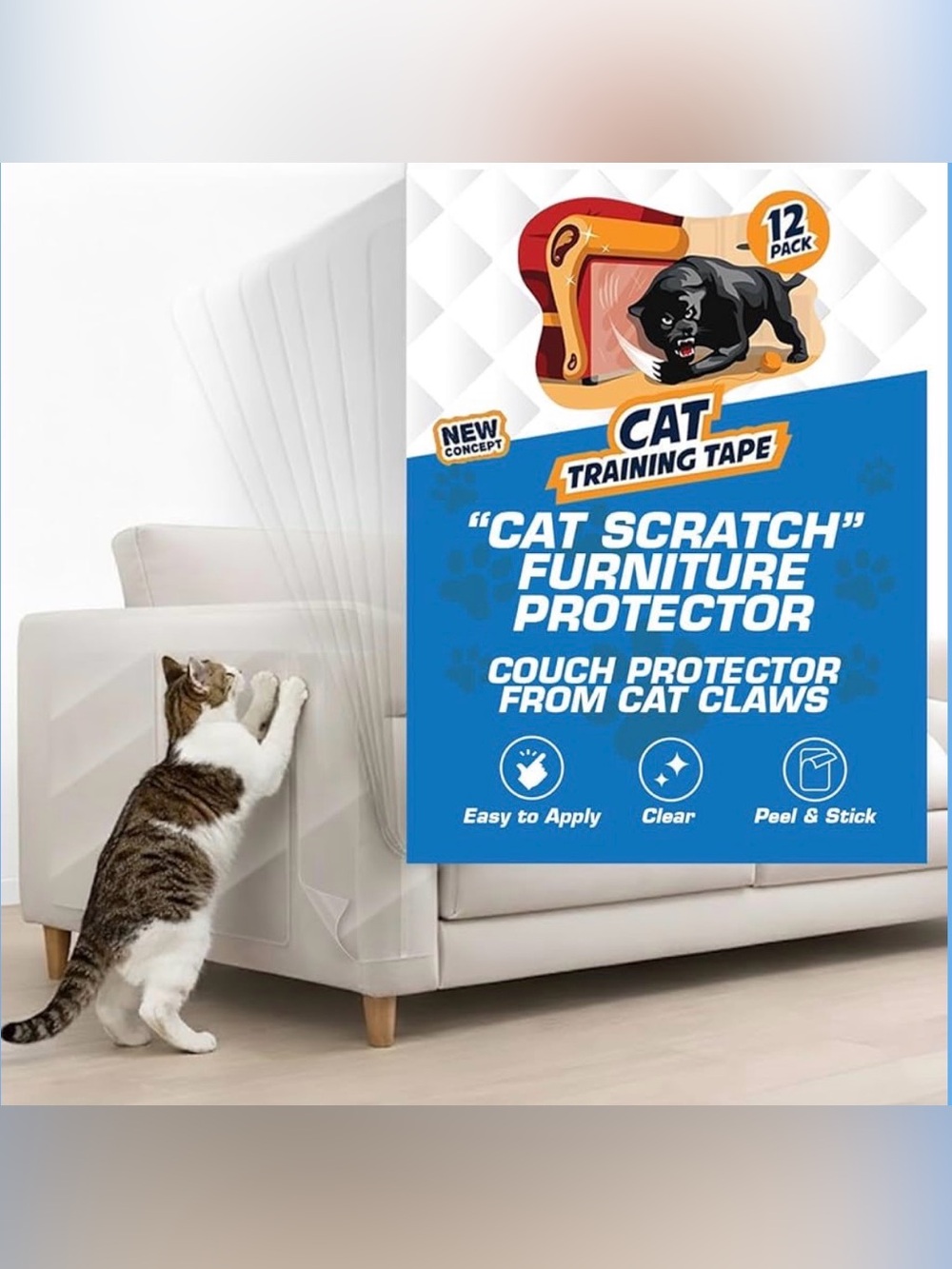 12 Pack Cat Scratch Furniture Protector Tape Sheets